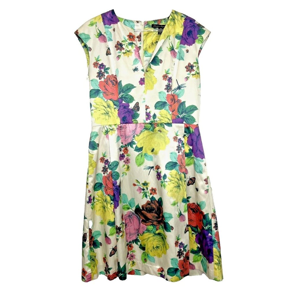 Sandra Angelozzi Dress Size 40 US Medium Floral Lined Cap Sleeves Pockets